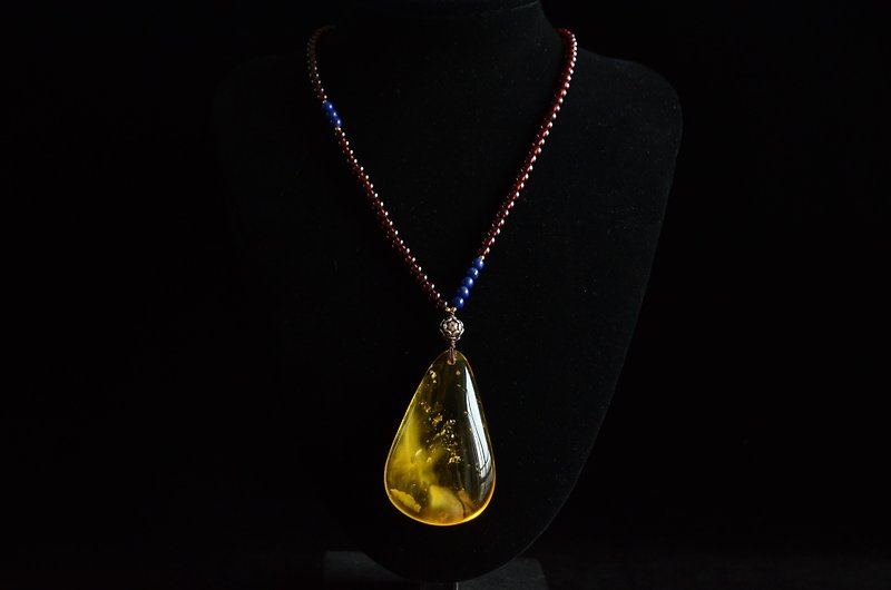 【琥珀】Amber琥珀天然有机宝石 石榴石 简约中长项链 - 项链 - 宝石 黄色