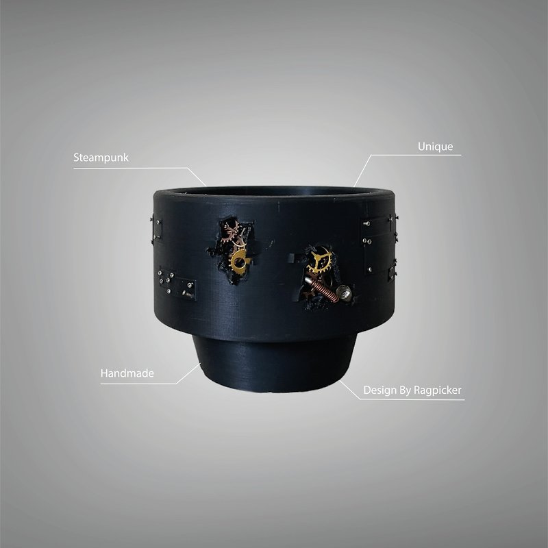 蒸汽庞克盆 BD02 3D打印盆 - 花瓶/陶器 - 塑料 黑色