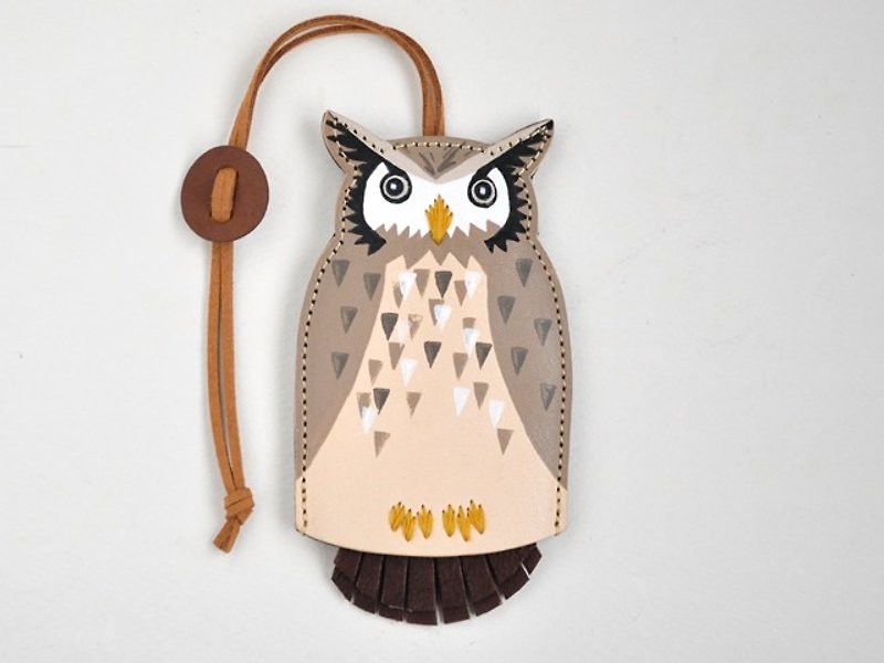 キーケース　フクロウ　ワシミミズク　　key case　horned owl - 钥匙链/钥匙包 - 真皮 咖啡色