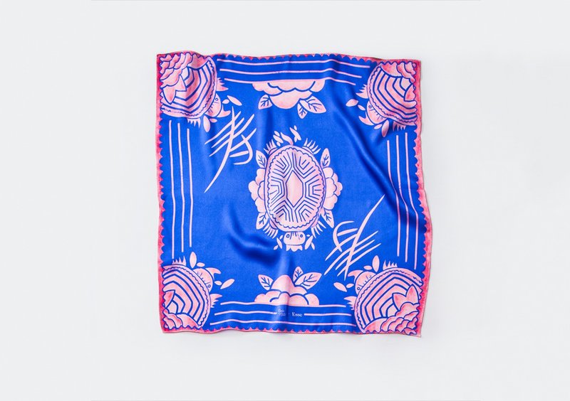 Sweet and Slow – Pink/Indigo, Tortoise Cake, Ang ku kueh, Silk scarf, 100% Silk - 丝巾 - 丝．绢 粉红色