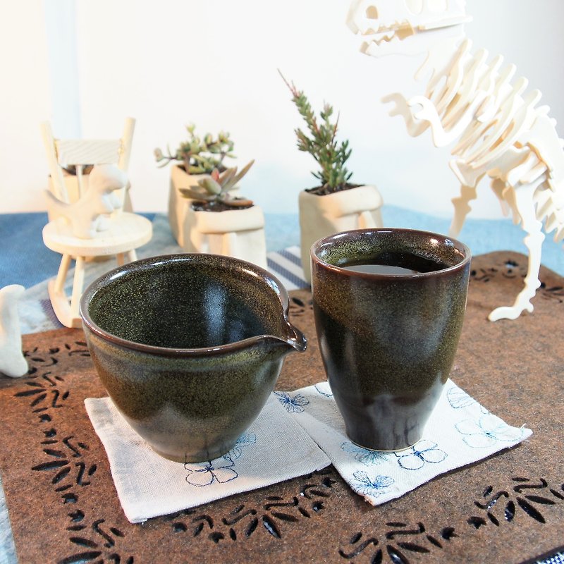 茶叶末茶海,公道杯-容量约300,250,180ml - 茶具/茶杯 - 陶 绿色