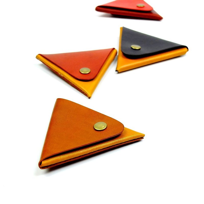 【DOZI皮革手作】双色配三角型零钱包 皮革为染色制作 可自由配色 - 零钱包 - 真皮 