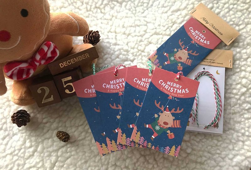 小红鼻圣诞麋鹿礼物小卡(一组4入) 小卡片 礼物吊卡 吊牌 圣诞卡 - 卡片/明信片 - 纸 多色