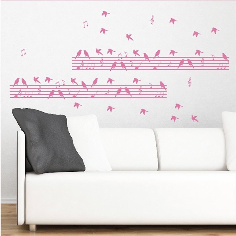 Smart Design创意无痕壁贴◆音乐鸟五线谱 2张 8色可选(约180厘米) - 墙贴/壁贴 - 纸 红色