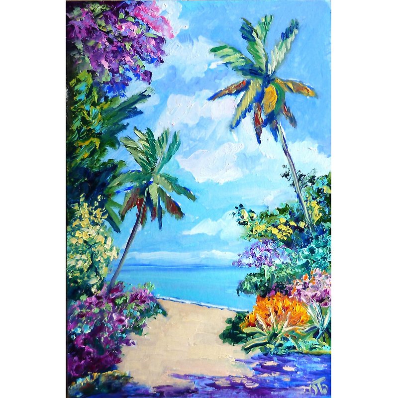 风景画、热带油画、原创墙画、棕榈树画、海边艺术 - 海报/装饰画/版画 - 棉．麻 多色