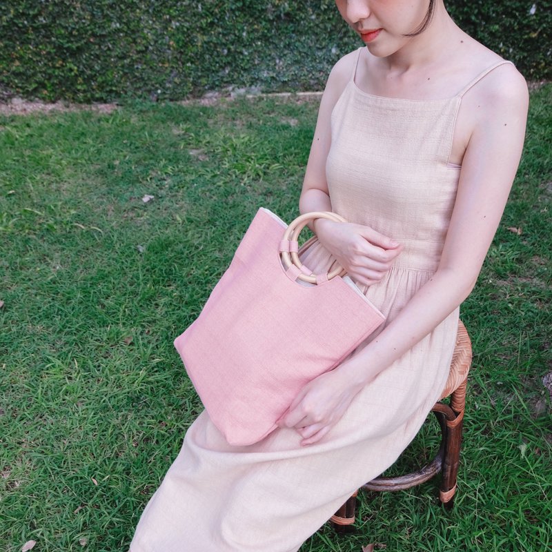 Summer Melody Modern Vintage Handbag - Peach Pink - 手提包/手提袋 - 棉．麻 粉红色