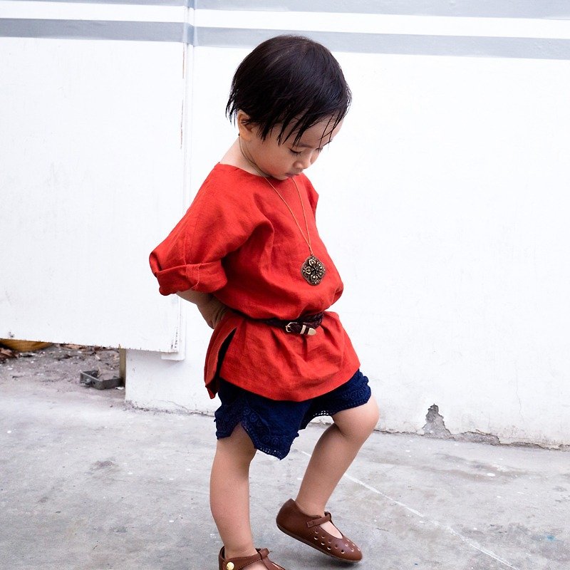 【五月初三】清凉感棉麻儿童上衣 - 其他 - 棉．麻 红色