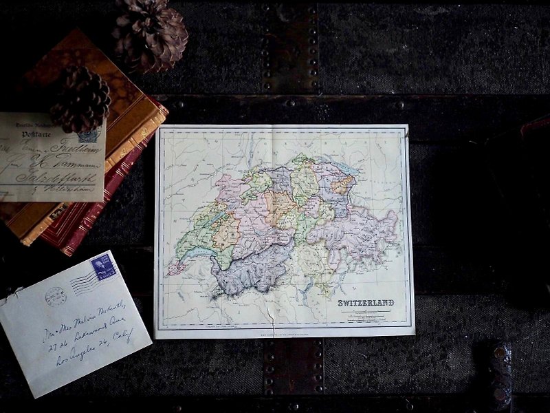 英国1900年百年彩色地图 B款 Switzerland - 摆饰 - 纸 