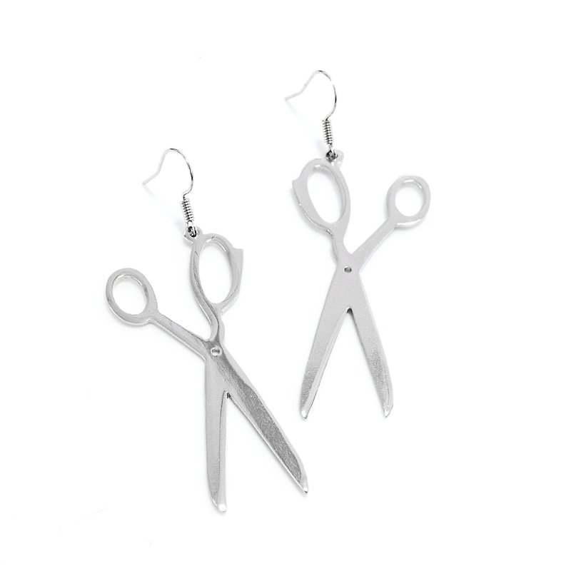 Scissors graphic earring - 耳环/耳夹 - 铜/黄铜 银色