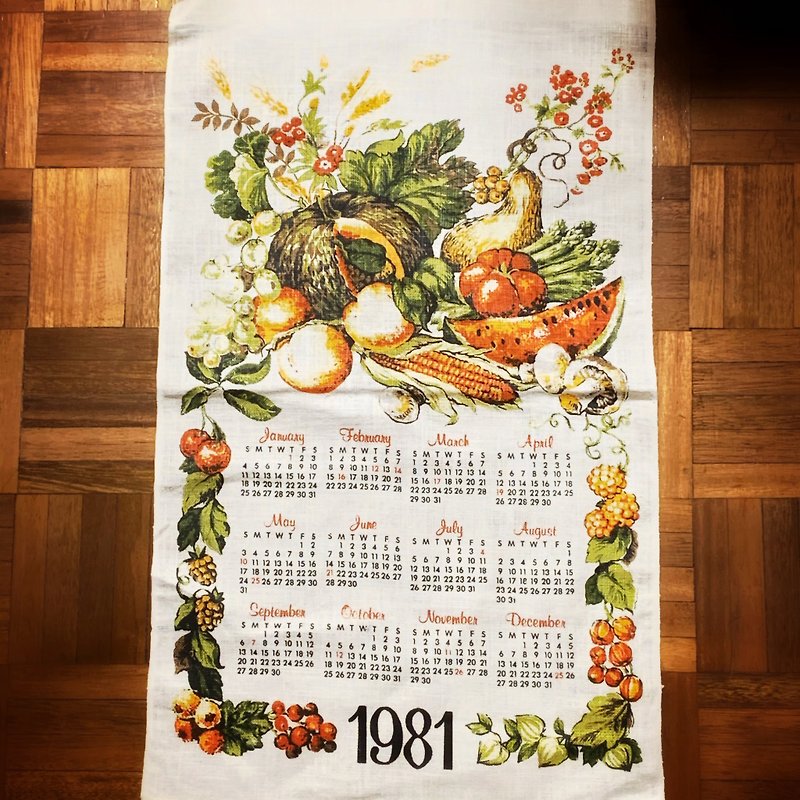 1981 美国早期布面月历 fruit - 墙贴/壁贴 - 棉．麻 白色