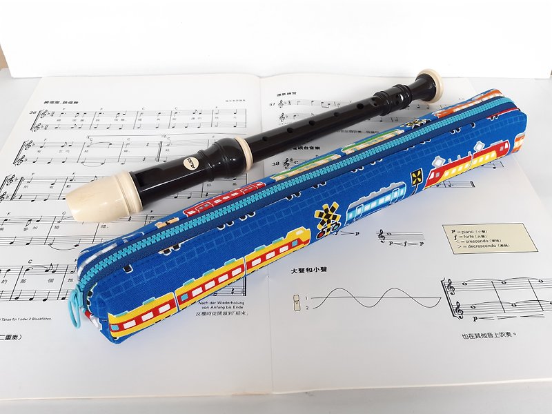 日本新干线高音直笛袋 日本棉布制作  圣诞 新年 开学 生日交换礼 - 铅笔盒/笔袋 - 棉．麻 蓝色