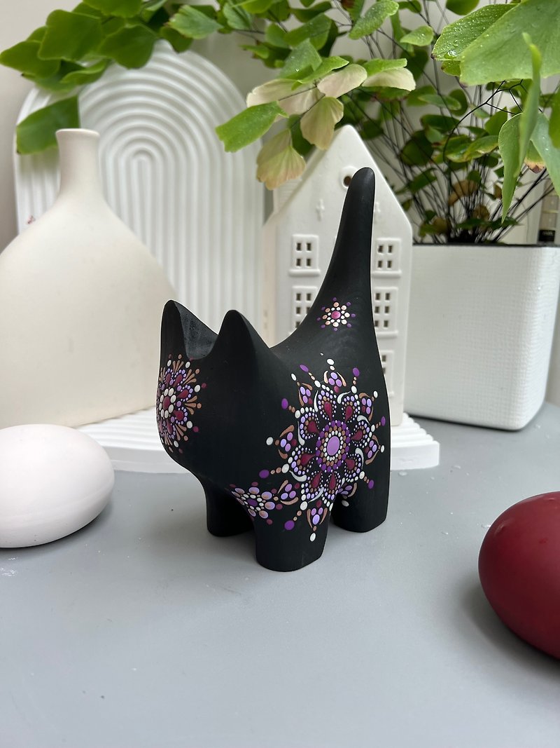 立体疗愈曼陀罗作品 - 黑底紫银系猫咪(小) - 摆饰 - 其他材质 紫色