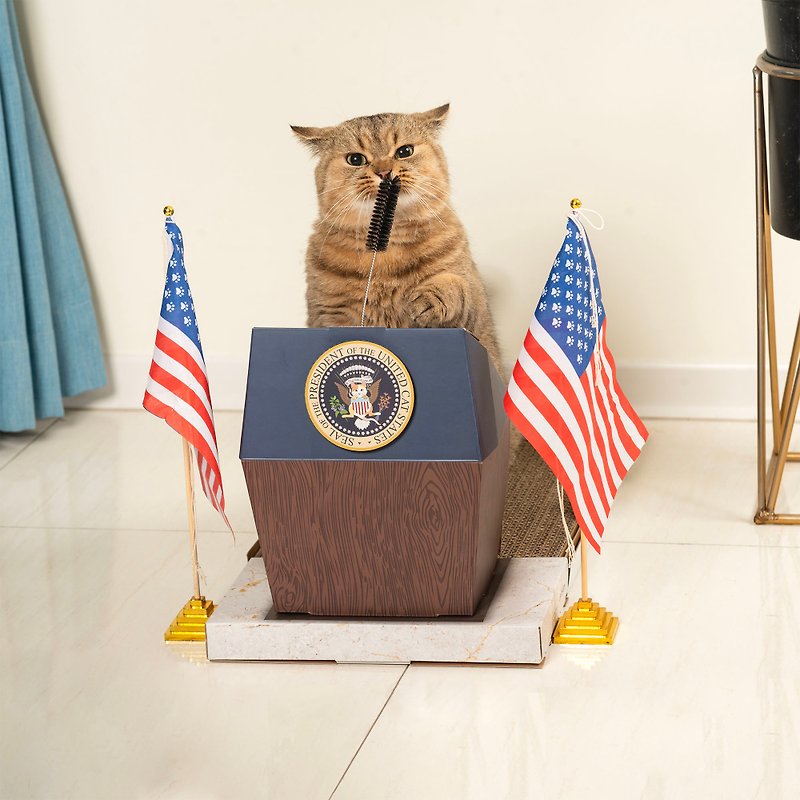 【LA LA CAT】猫国总统演讲台 猫抓板 原厂出货  台湾设计制造 - 抓板/跳台 - 纸 蓝色