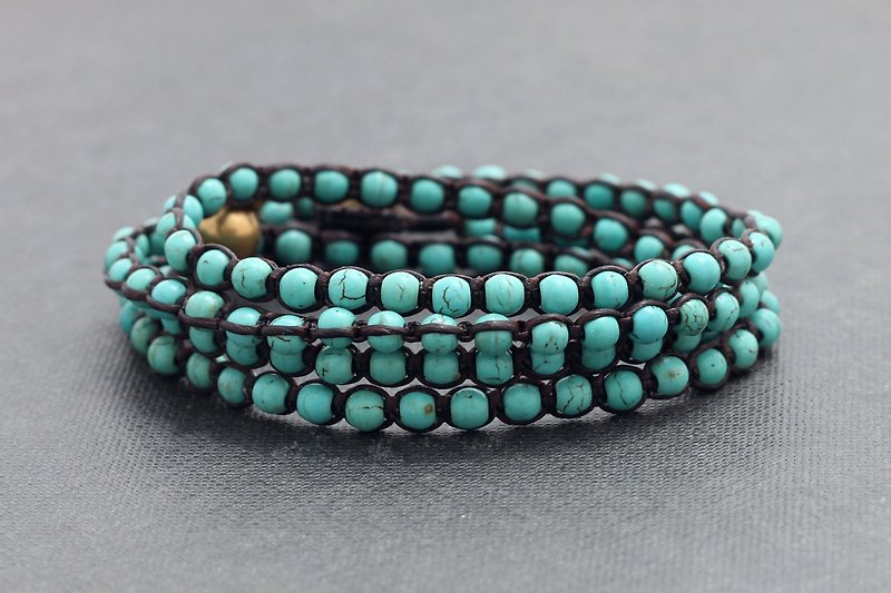 Turquoise 4 Times Wrap Unisex Bracelet Anklet Stone Bracelets - 手链/手环 - 纸 绿色