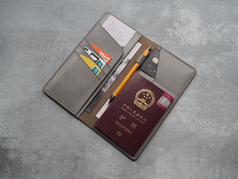 纯手工 牛皮 护照夹 护照套 多功能笔夹款  颜色 可定制 可刻字 - 护照夹/护照套 - 真皮 灰色