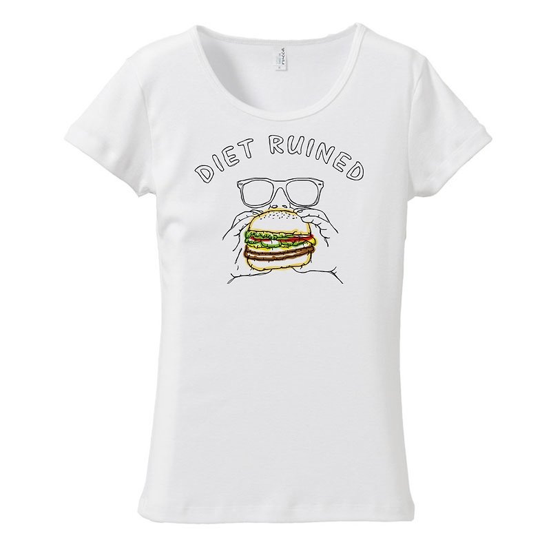 レディースTシャツ / Diet ruined - 女装 T 恤 - 棉．麻 白色
