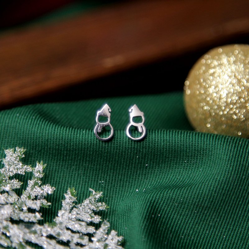 雪人造型纯银耳环 | 圣诞。跨年。节庆。礼物。可改夹 - 耳环/耳夹 - 纯银 