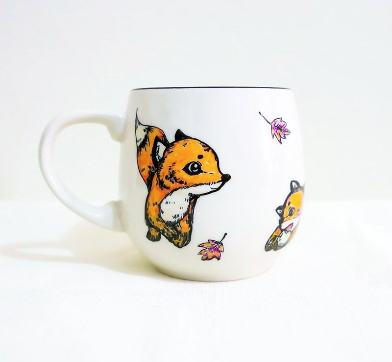 限量-疗愈陶瓷手绘马克杯 - 小狐狸玩伴 - 咖啡杯/马克杯 - 瓷 白色