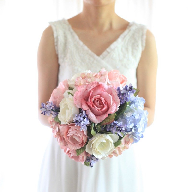 MB209 : Pastel Pink&Blue Bridal Bouquet Paper Forever Bouquet Size 10.5"x16" - 木工/竹艺/纸艺 - 纸 粉红色
