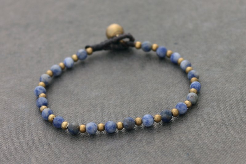  简单的石头黄铜方钠石手链基本时髦手链 - 手链/手环 - 棉．麻 蓝色
