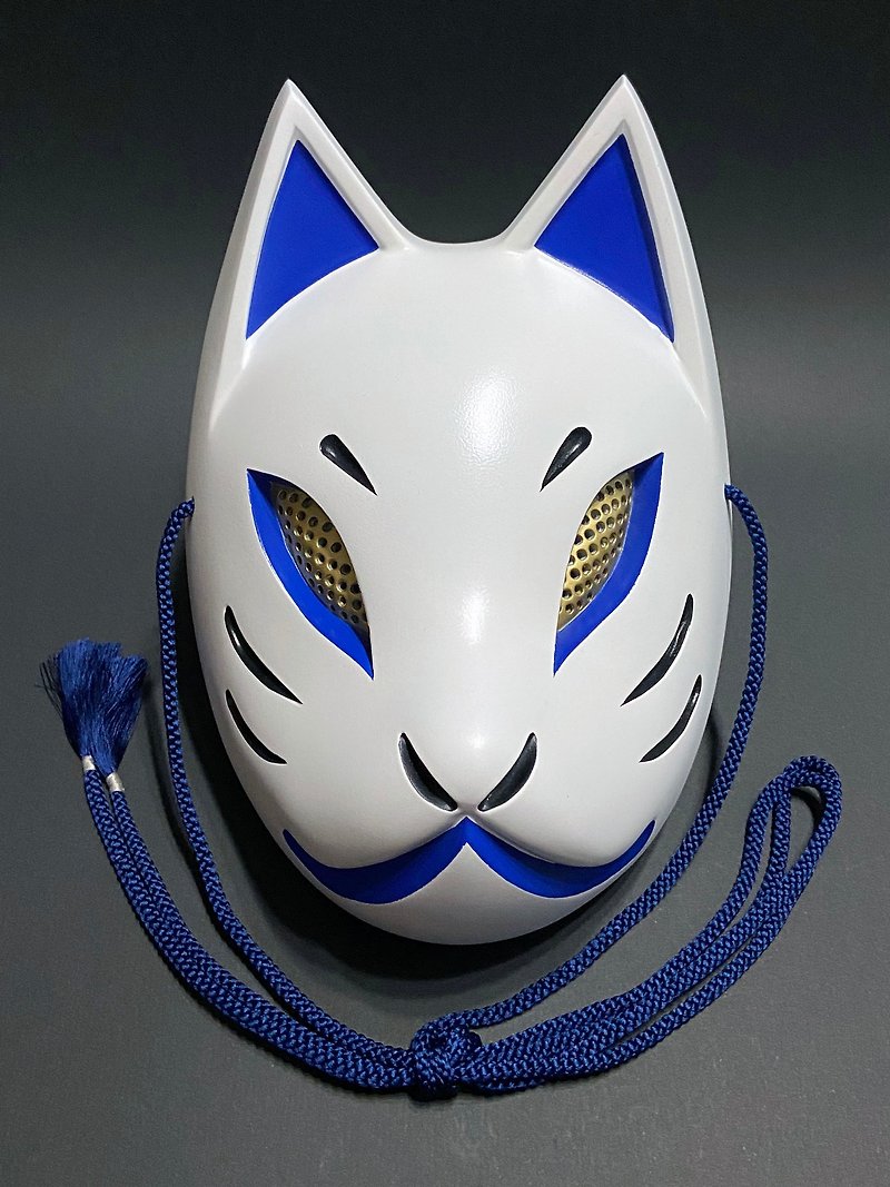 狐面　白×青 - 眼罩 - 塑料 蓝色
