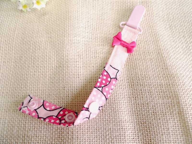 粉红小蝴蝶结-奶嘴链/玩具链 - 围嘴/口水巾 - 棉．麻 粉红色