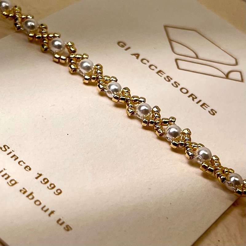 GI设计师款 牧羊人 珍珠 纯银 注金 转运 水晶 天然晶石 - 手链/手环 - 珍珠 卡其色