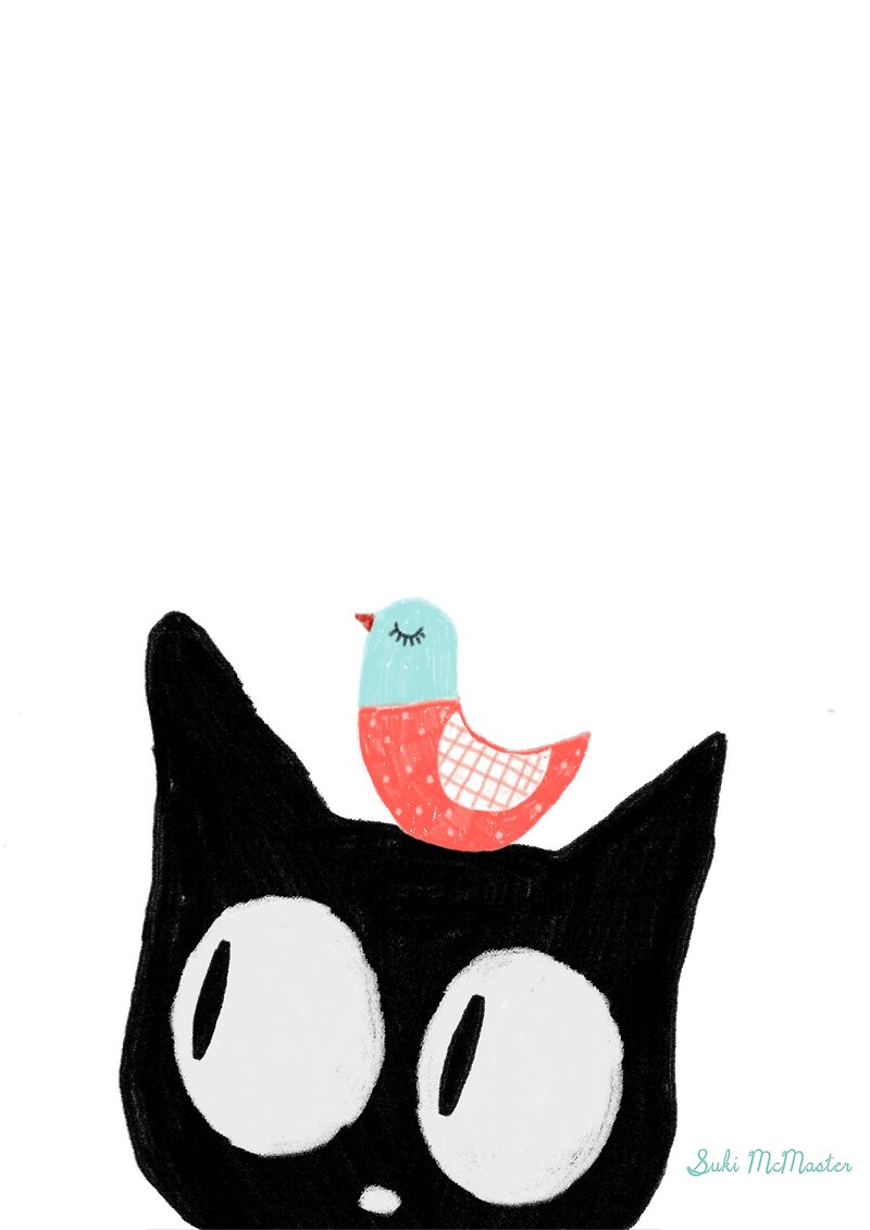 澳洲Suki McMaster 插画原作 － 黑猫和小鸟 - 墙贴/壁贴 - 纸 多色
