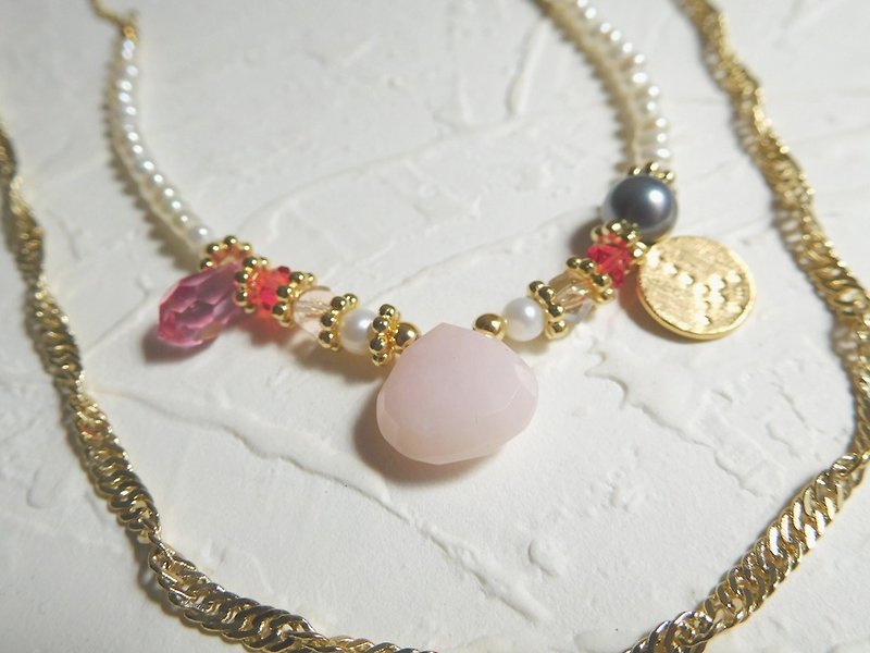 天然粉色澳宝水晶珍珠双层长链 - 长链 - 其他材质 粉红色