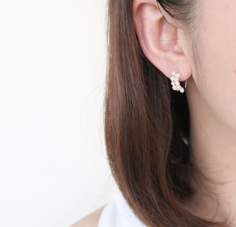 925纯银 珍珠C圈 耳针耳环 耳夹 一对 - 耳环/耳夹 - 纯银 白色