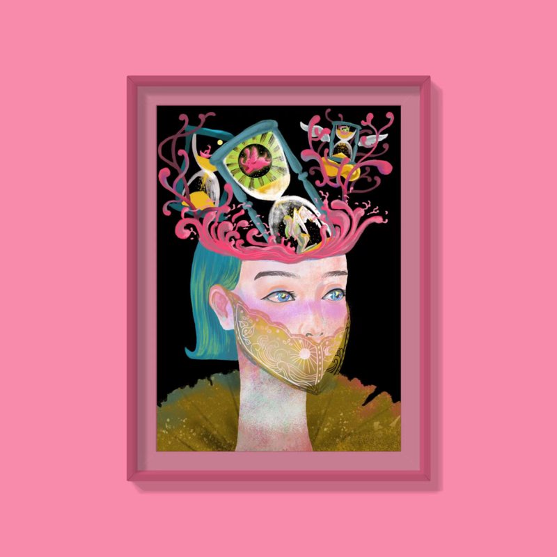 原创插画 NTF-金女人头像 8K艺术微喷装饰画 - 电子手绘真人画像/绘画/插画 - 纸 