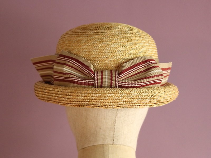 麦わら素材のボーラーハット Nicole Stripe - 帽子 - 其他材质 卡其色