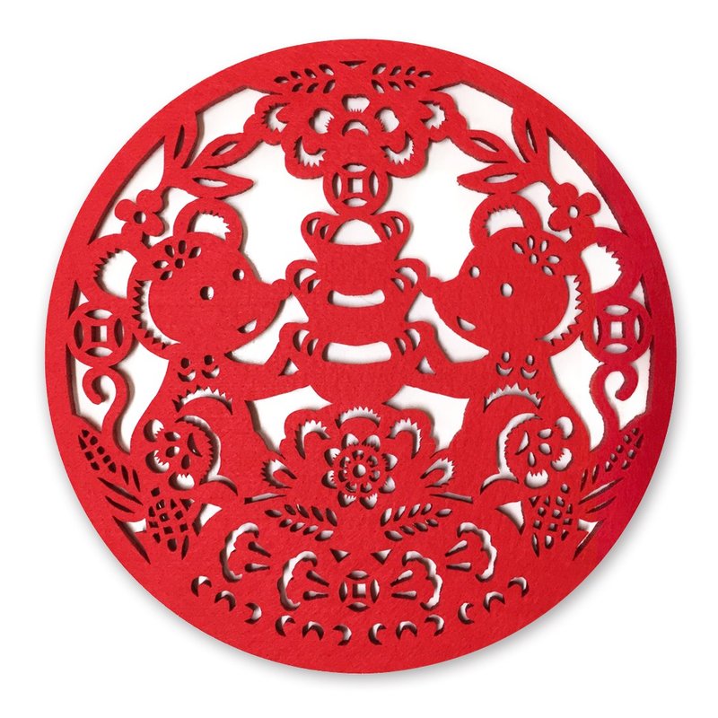 【招财鼠来宝】春联挂饰锅垫 - 餐垫/桌巾 - 聚酯纤维 红色