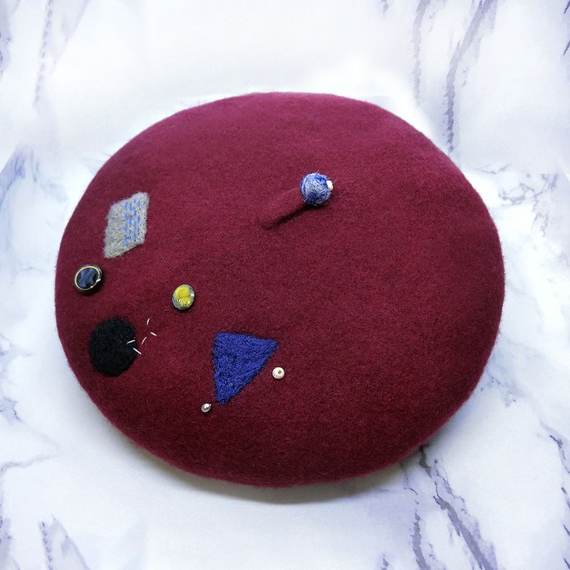 【壳艺品】100%纯羊毛毡毡贝雷帽(几何枣红) - 帽子 - 羊毛 红色