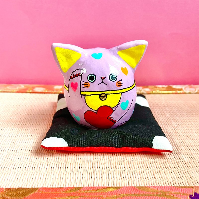 ハート猫猫だるま　【大】パープル - 摆饰 - 粘土 紫色