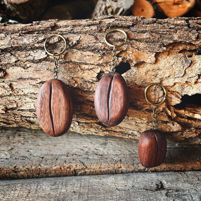 咖啡豆吊饰/北美黑胡桃木制 - 钥匙链/钥匙包 - 木头 