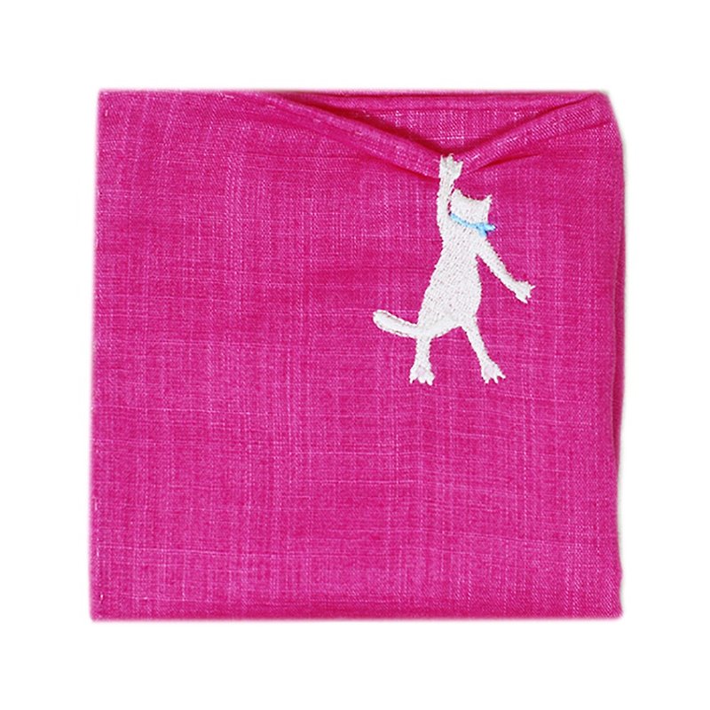 HIKKOMI 猫　ピンク　ハンカチ　41×41cm　綿50% 麻50%　日本製　ギフト - 手帕/方巾 - 棉．麻 粉红色