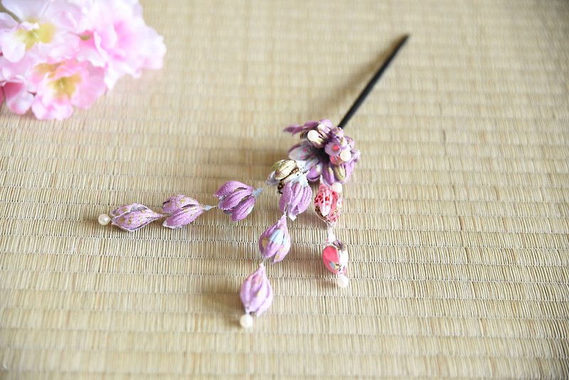 日式和风发簪 紫花款 - 发饰 - 纸 粉红色