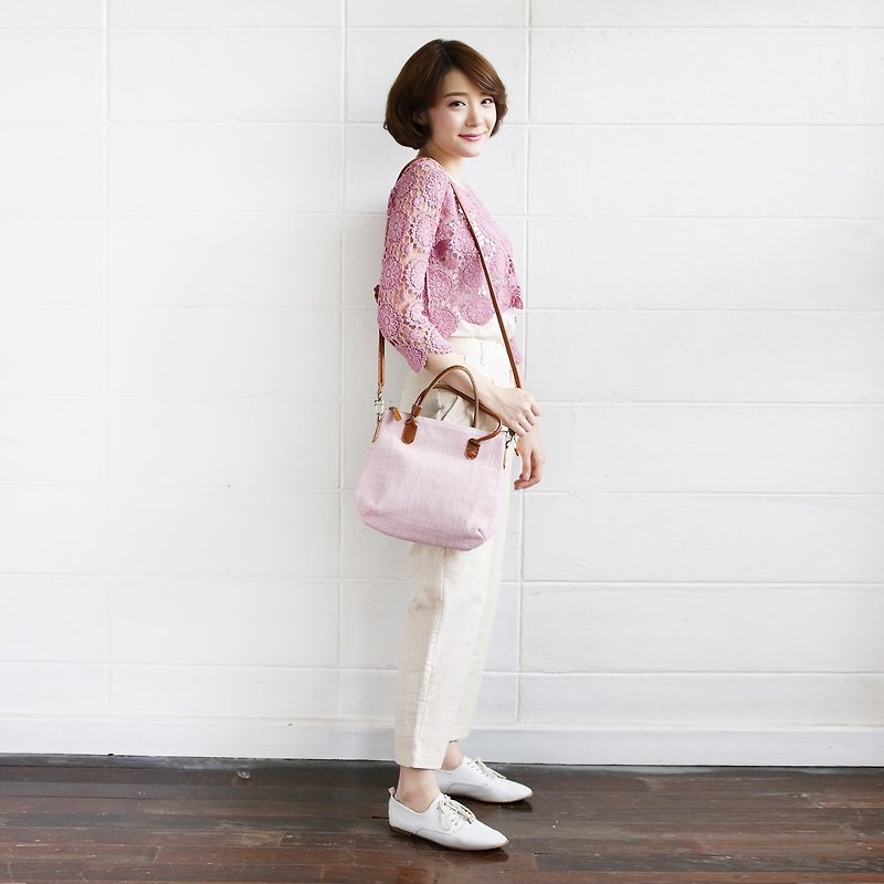 Valentine's Day / Pink Lace Tops Sunflower and Pink Cross-body Midi Curve Bags. - 女装上衣 - 棉．麻 粉红色
