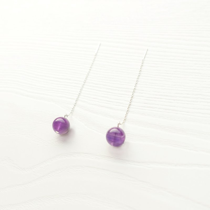 SWING秋千系列 - 限量紫晶纯银垂吊耳环耳夹 - 耳环/耳夹 - 其他材质 紫色