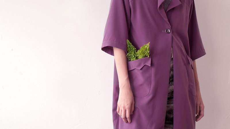 【复古现代诗】oversize百搭紫色茧型外套 - 女装休闲/机能外套 - 聚酯纤维 蓝色