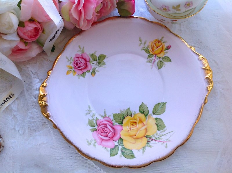 英国骨瓷1950年英国制玫瑰粉红蛋糕盘 点心盘 欢乐下午茶 库存品 - 盘子/餐盘/盘架 - 瓷 粉红色