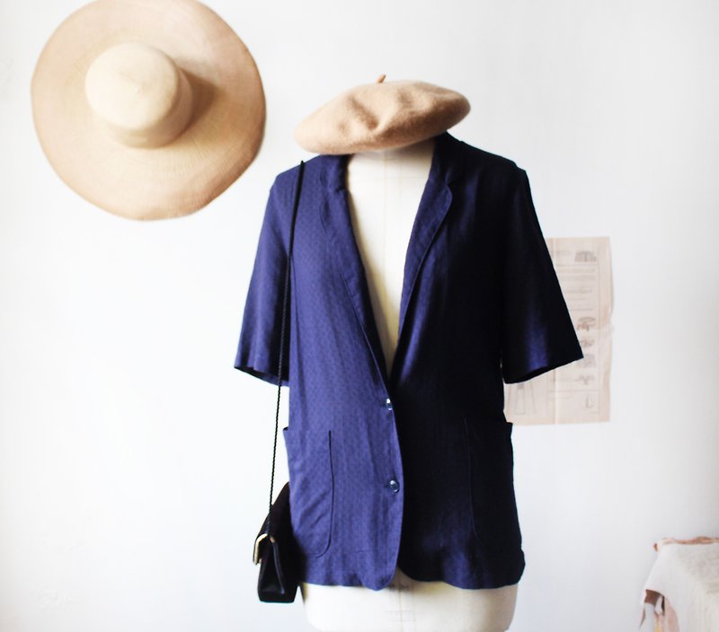 紫蓝色古着短袖西装外套 - 女装西装外套/风衣 - 其他人造纤维 蓝色