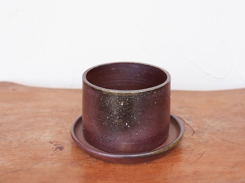 備前焼 植木鉢【受皿付き】 u-042 - 花瓶/陶器 - 陶 咖啡色
