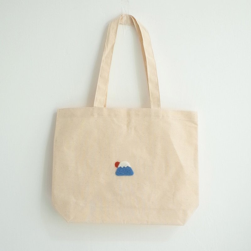 【Q-cute】袋子系列-太阳富士山 - 侧背包/斜挎包 - 棉．麻 蓝色