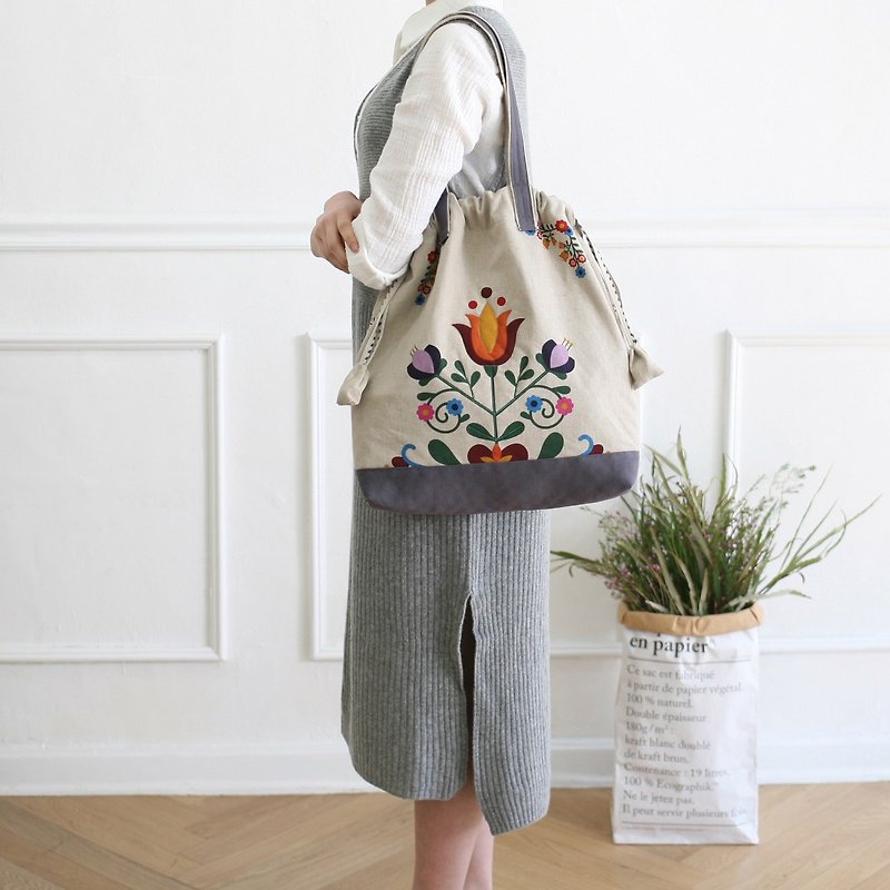 Linen handmade Drawstring Bags  - 束口袋双肩包 - 亚麻 多色