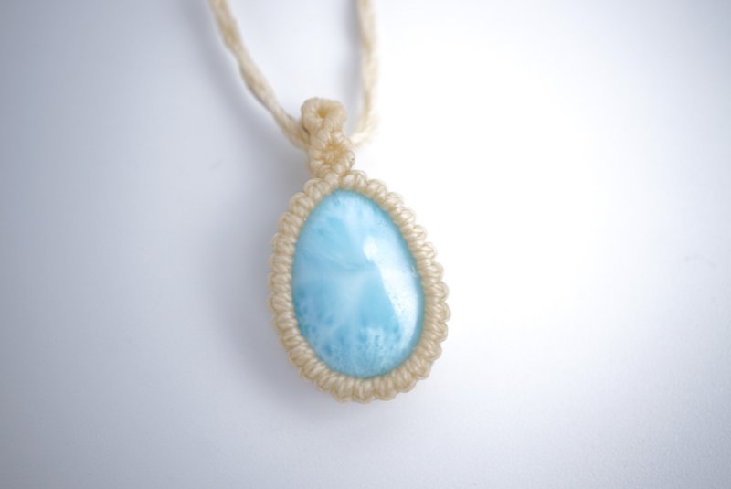 拉利玛 海纹石 蜡线编织颈绳 - 项链 - 宝石 蓝色