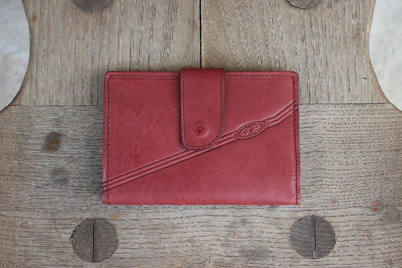 意大利制深红色古董钱包皮夹(附零钱袋夹层)B186(生日礼物) - 皮夹/钱包 - 真皮 红色