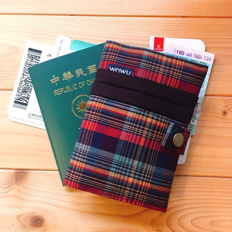 护照套+扣带 (彩格)  接单生产* - 护照夹/护照套 - 棉．麻 紫色