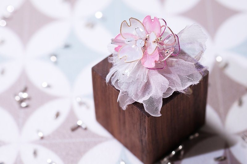 Blossom 粉樱 手作树脂饰品耳环 - 耳环/耳夹 - 塑料 粉红色
